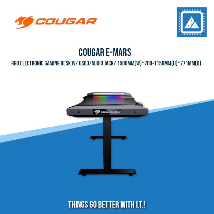 COUGAR E-MARS RGB ELECTRONIC GAMING DESK W/ USB3/AUDIO JACK/ 1500MM(W)*700-1150MM(H)*771MM(D) COUGAR E-MARS RGB ELECTRONIC GAMING DESK W/ USB3/AUDIO JACK/ 1500MM(W)*700-1150MM(H)*771MM(D)